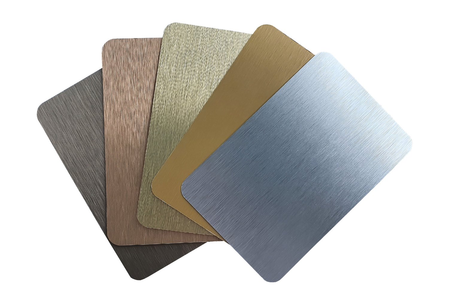 Samples of steel, brass and stainless